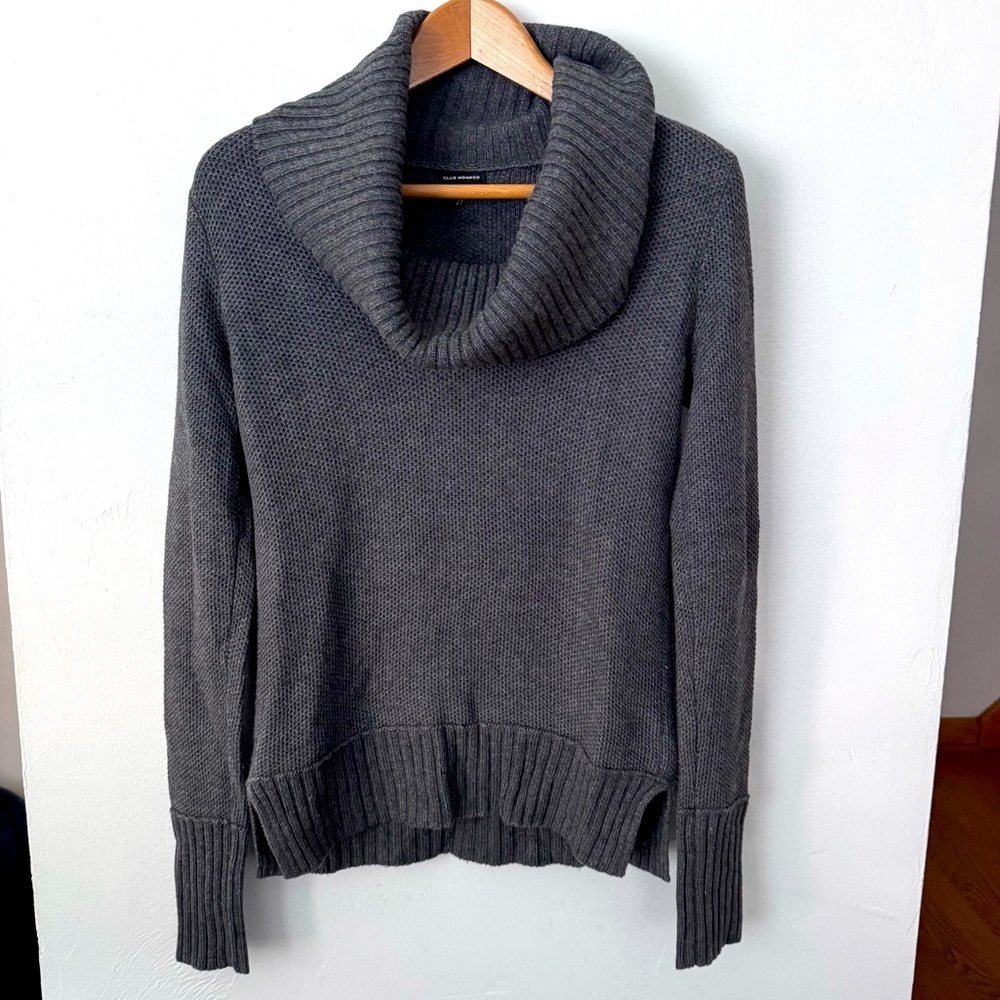 Club Monaco gray cowl neck waffle split hem cashmere blend Sweater Size Small